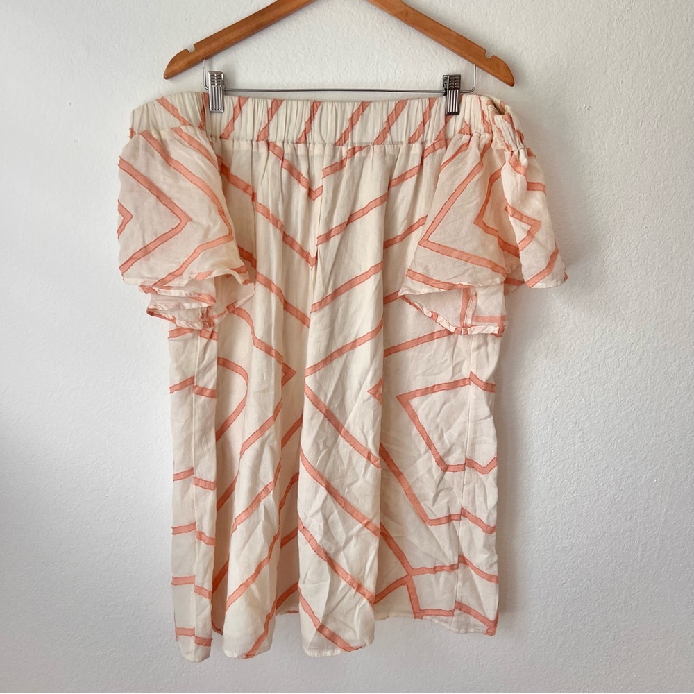 Lou & Grey Off the Shoulder Cream & Coral Geometric Print Dress Sz L
